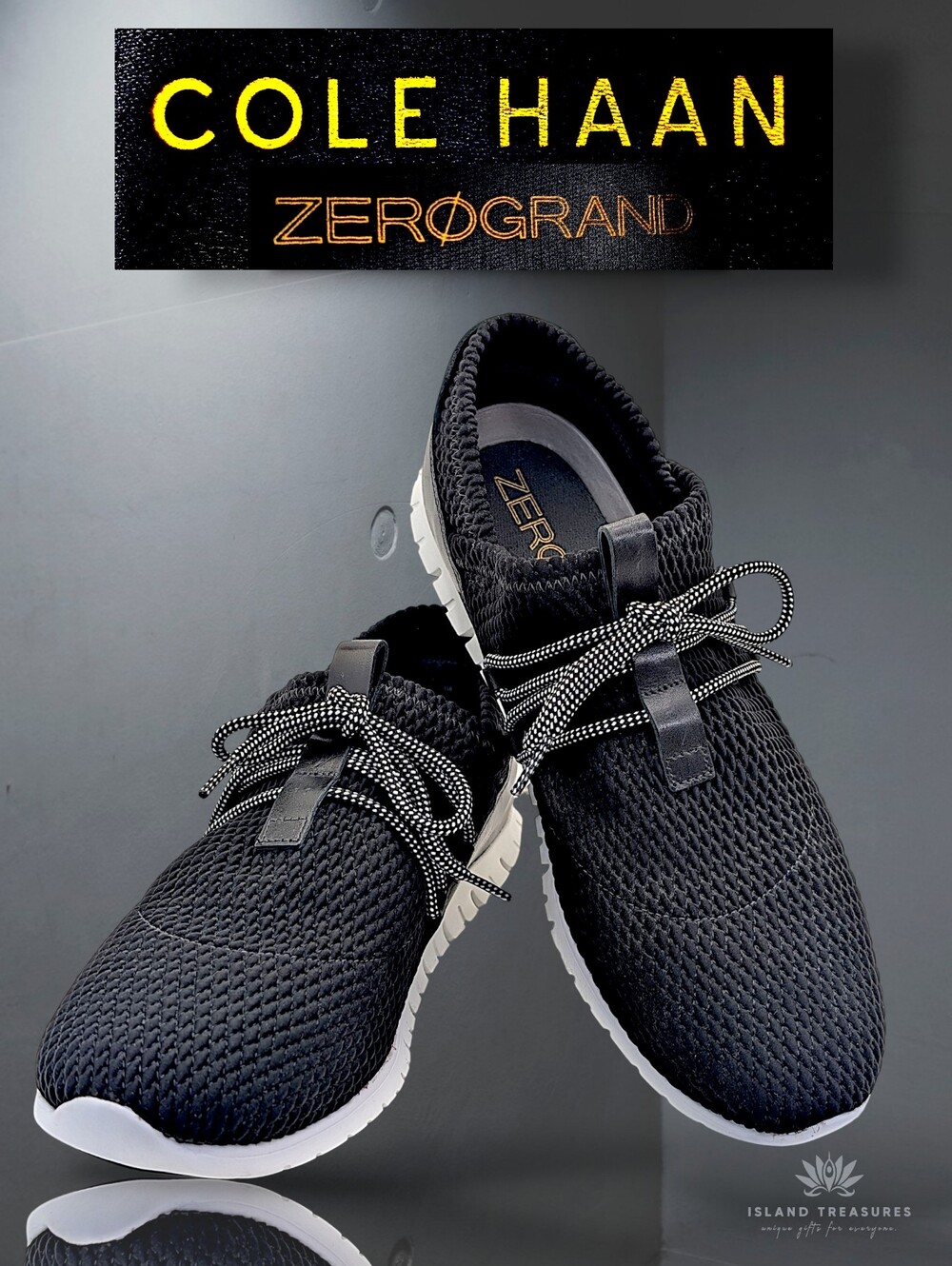 Cole Haan ZeroGrand Women Sz 11 Black Knit Lightweight Sneakers with White Soles